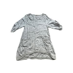 Lungo L'Arno Women's Medium 100% Linen‎ Grey Shirt Tunic Dress Gauze Trim Italy